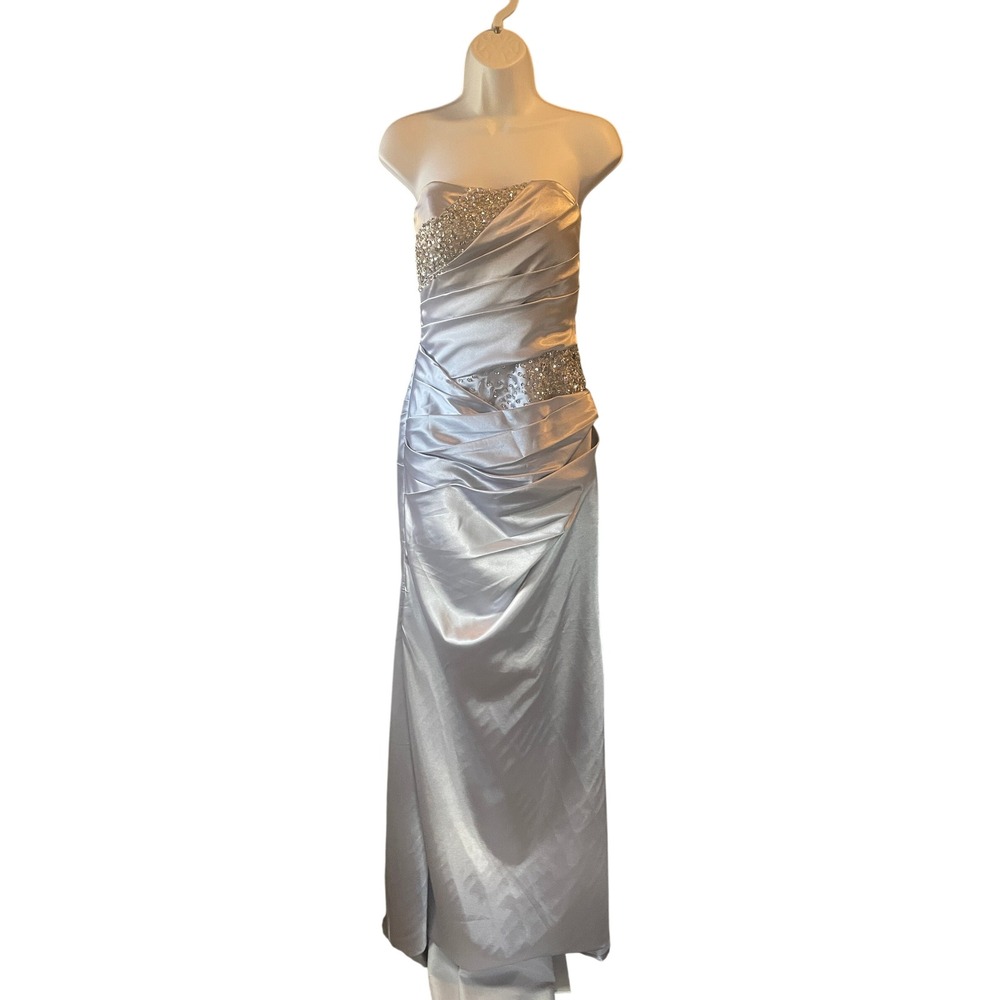 Women Classic Strapless Beaded Ruched Gown Corset Back Size 4 Mermaid Homecoming
